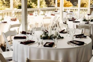 View of table set up on the patio