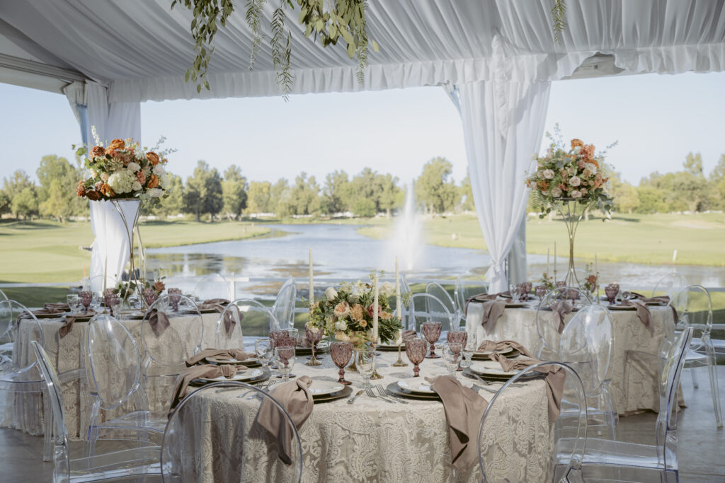 an image of decorated tables inside the Lakeside event Venue Space 